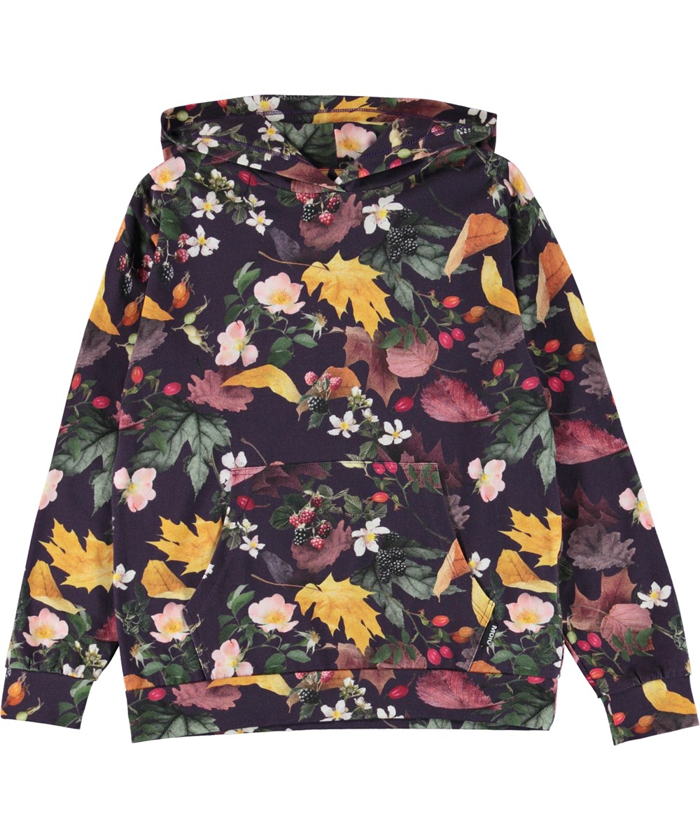 Rhona - Berry Picking - Lila Öko-Hoodie mit Brombeerdruck