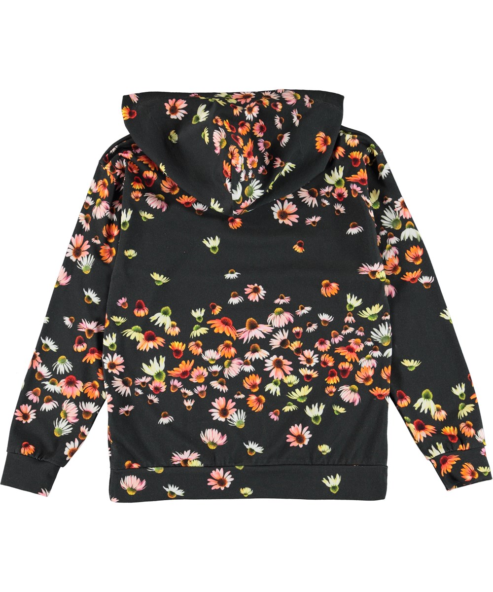 Rhona - Echinacea - Schwarzer Öko-Hoodie mit Blumen