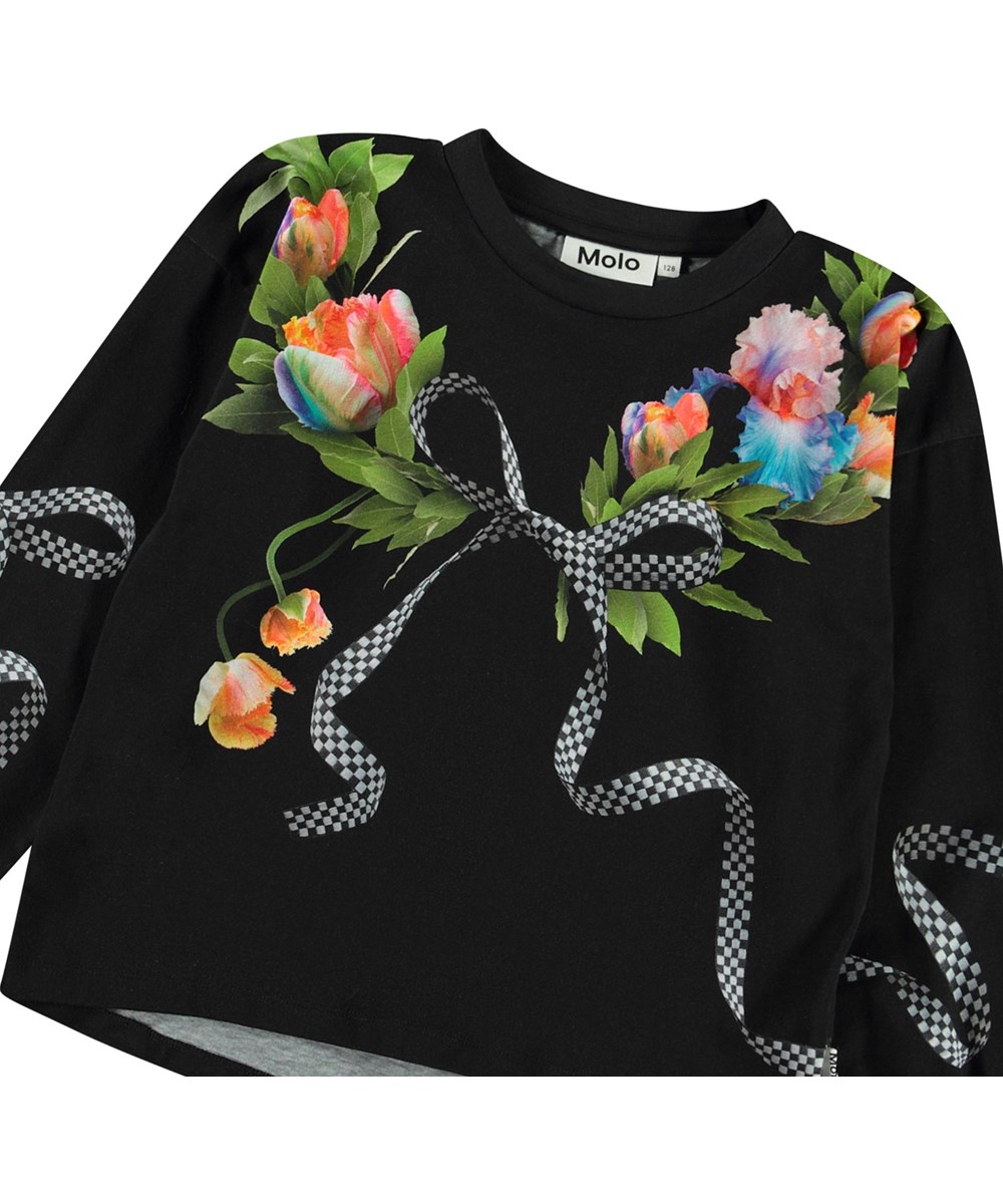 Ribila - Wreath Of Glory - Schwarzes Sweatshirt aus Öko-Baumwolle mit Rundhalsausschnitt und gerippten Bündchen an den Handgelenken und am Hals.