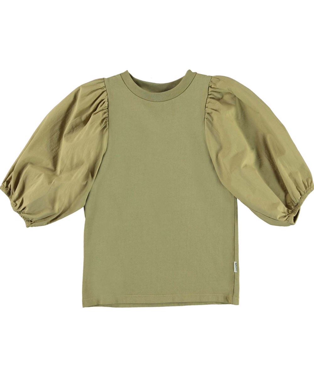 Rica - Cedar - Grüne Öko-Bluse mit Puffärmeln