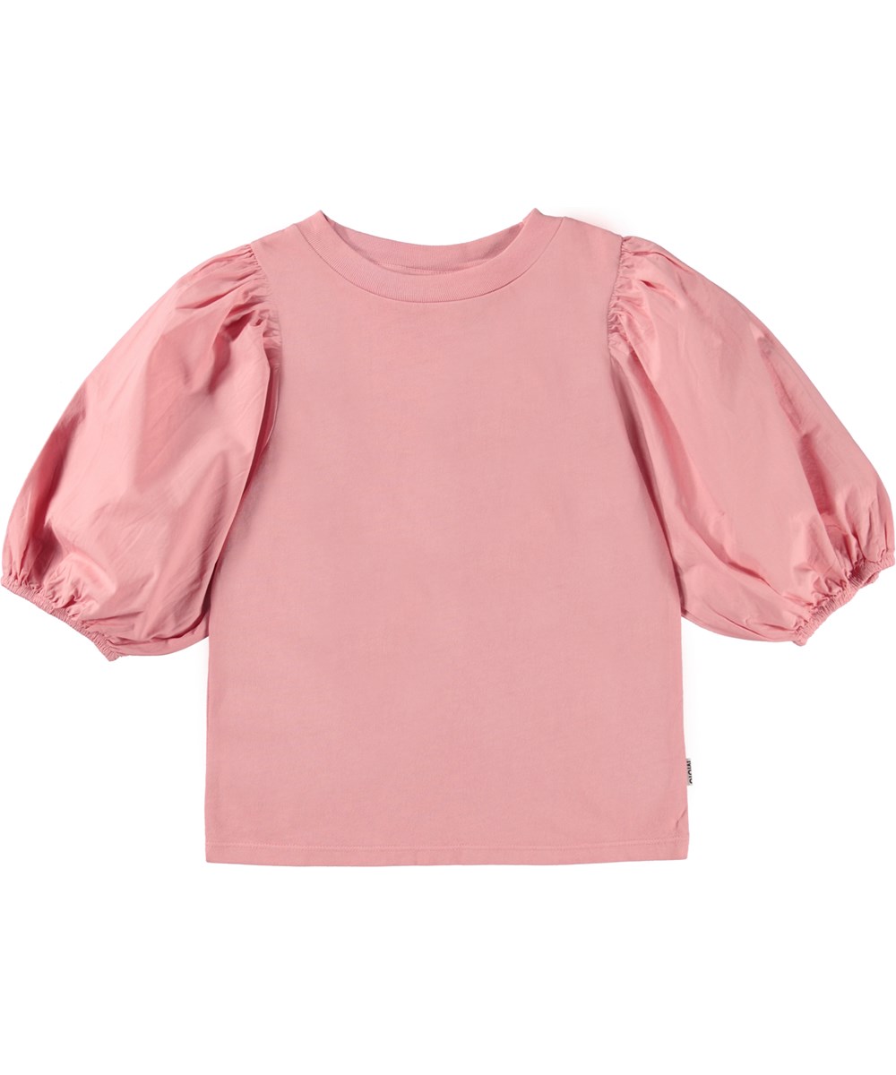 Rica - Dusty Rose - Rosafarbene Öko-Bluse mit Puffärmeln.