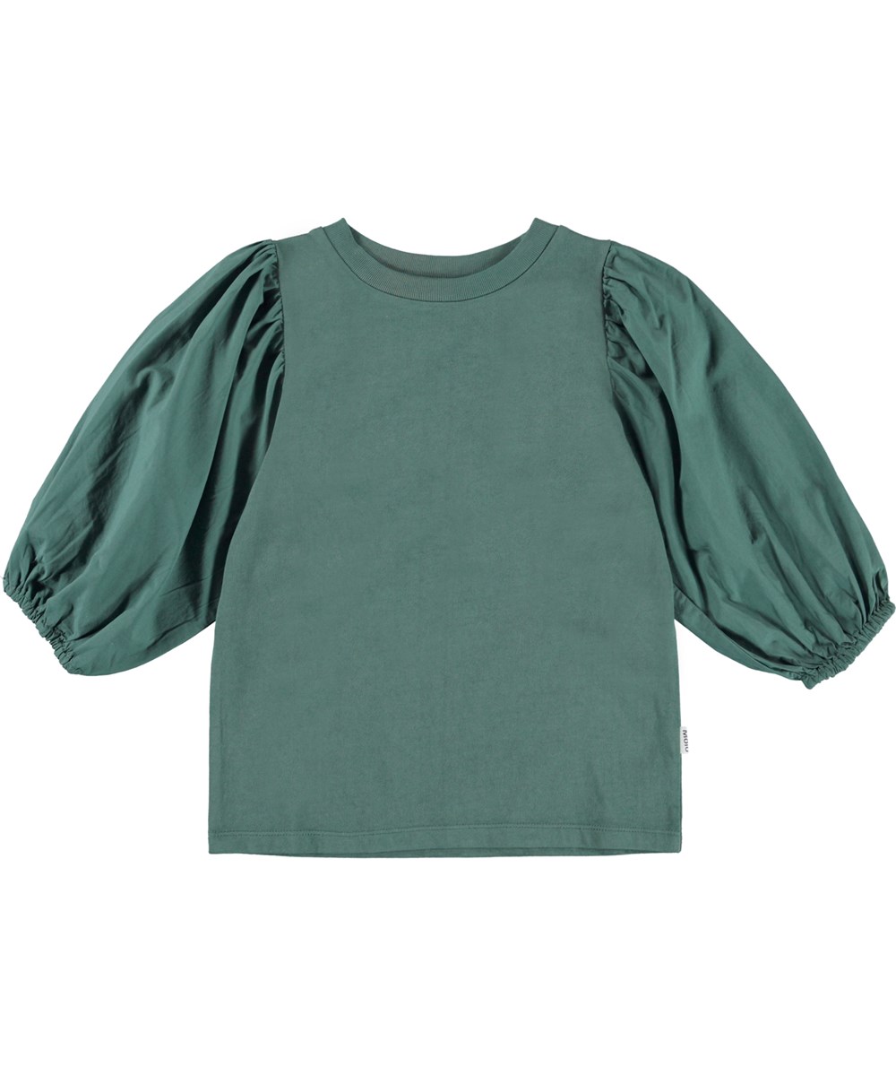 Rica - Winter Forest - Grünes Öko-T-Shirt mit Puffärmeln