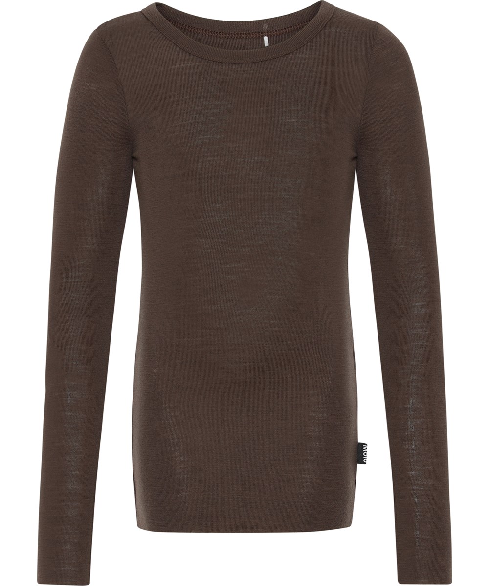 Rihanna Wool - Deep Oak - Basic-Bluse aus Wolle in Dunkelbraun