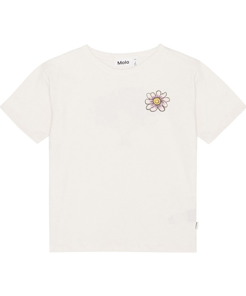 Riley - Floral Tennis - Weißes T-Shirt aus Öko-Baumwolle mit Rückenaufdruck