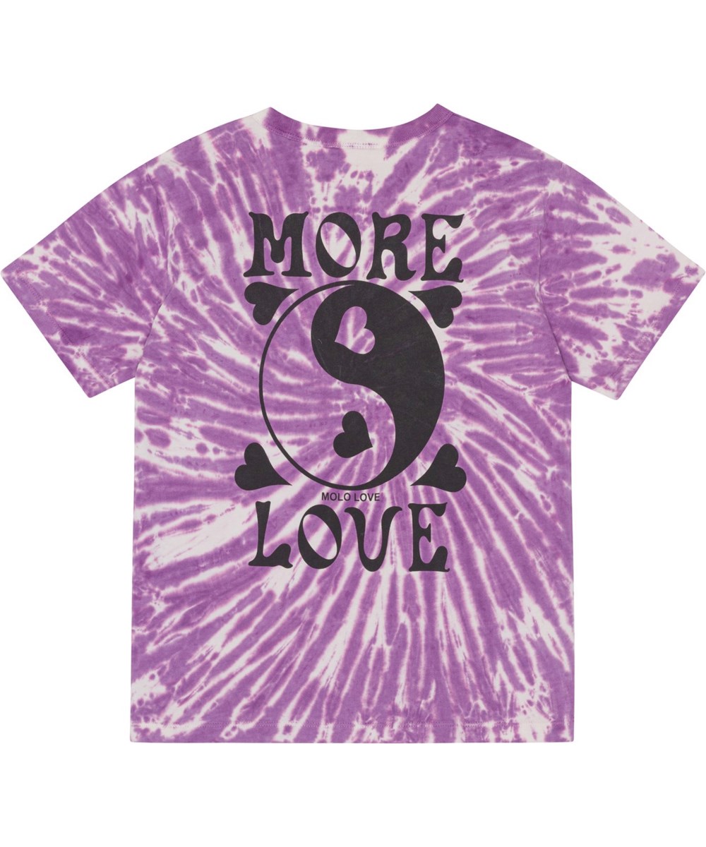 Riley - Love Tie Dye - Lilafarbenes Batik-T-Shirt aus Öko-Baumwolle mit einem Aufdruck von Yin und Yang