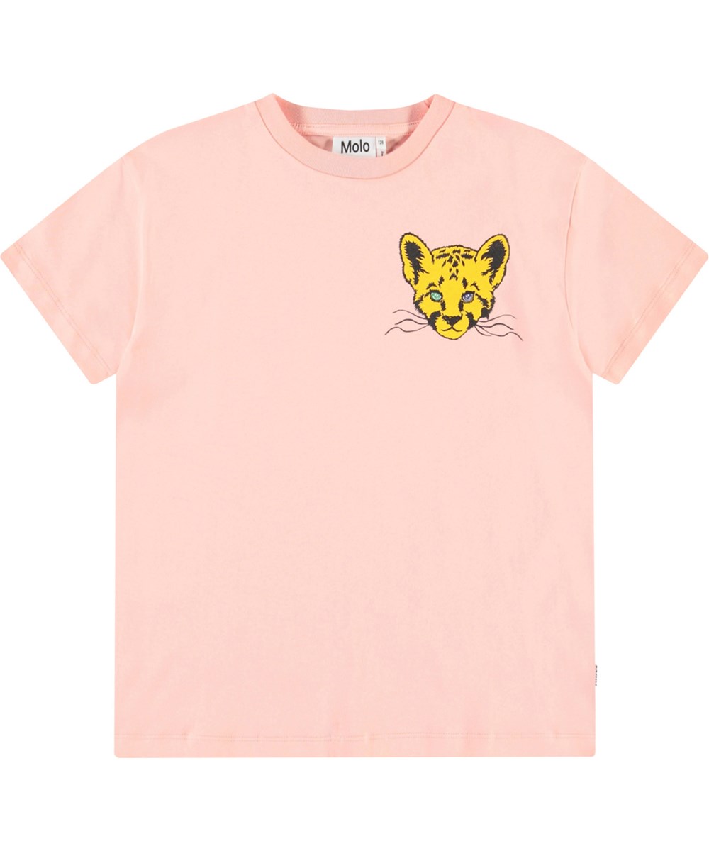 Riley - We Love Nature - Rosa T-Shirt mit Aufdruck für Kinder aus weicher Öko-Baumwolle mit kurzen Ärmeln und geripptem Ausschnitt.