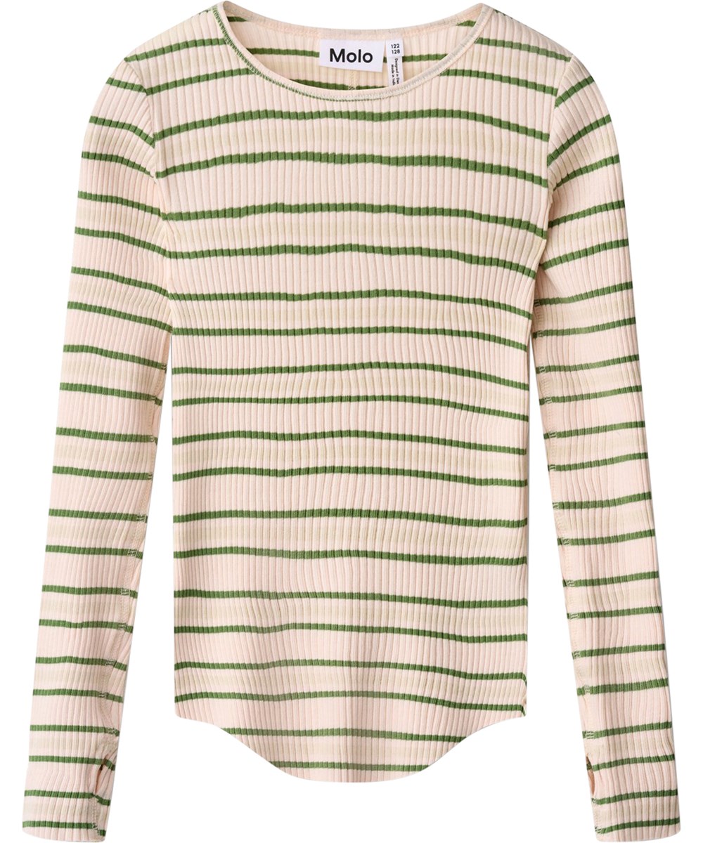 Rochelle - Cloud Green Stripe - Gestreiftes langärmliges Oberteil für Kinder aus Öko-Baumwollripp.