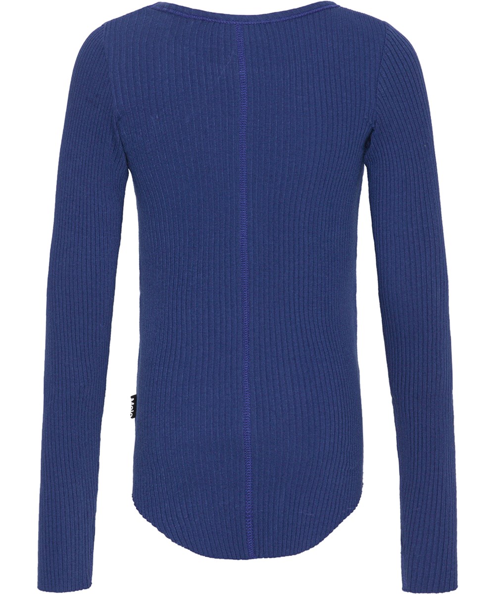 Rochelle - Ink Blue - Blaues Langarmshirt aus weicher Öko-Baumwolle in elastischem Rippstrick