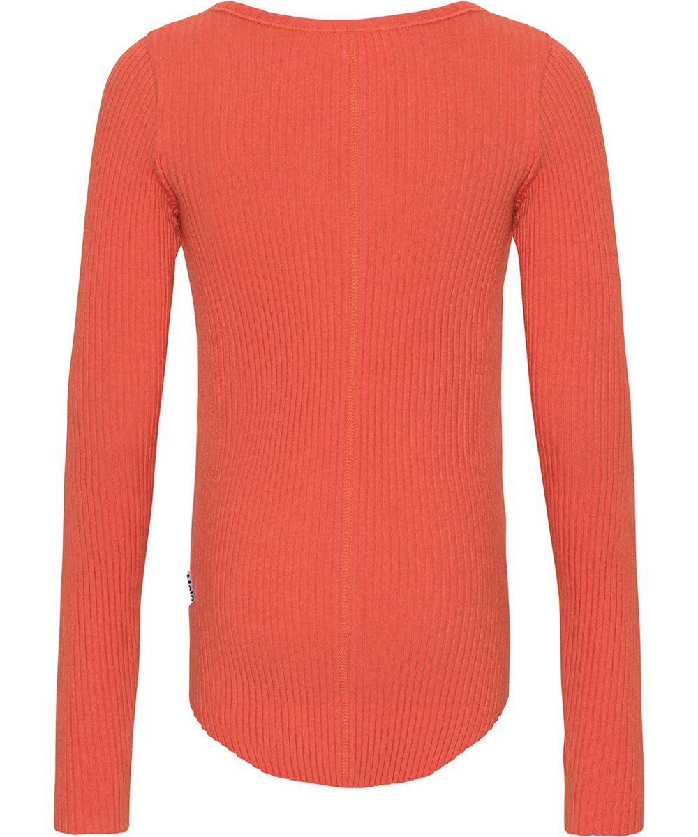 Rochelle - Red Clay - Rotes Langarmshirt aus weicher Öko-Baumwolle in elastischem Rippstrick