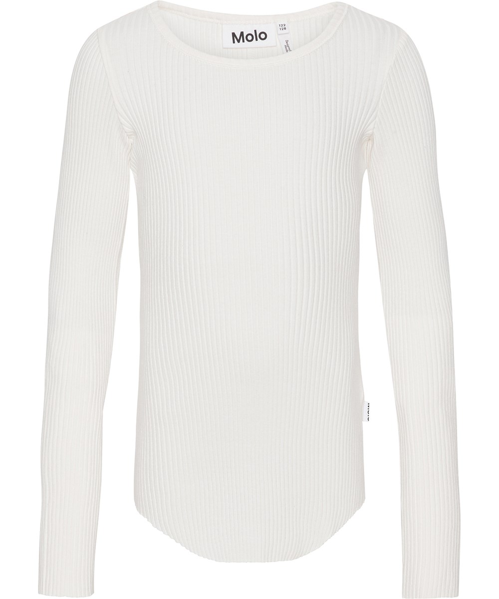 Rochelle - Sea Shell - Weißes Langarmshirt aus weicher Öko-Baumwolle in elastischem Rippstrick