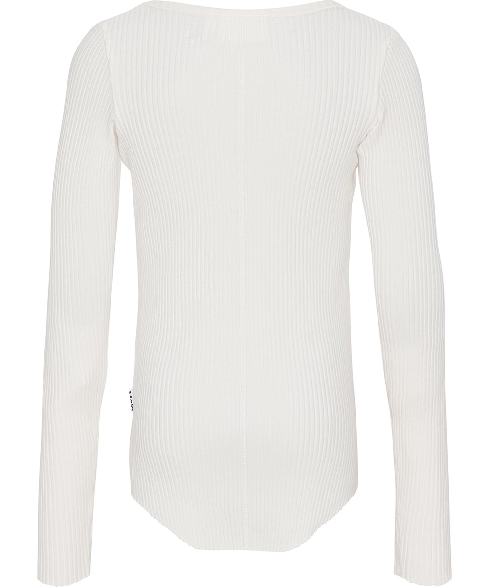 Rochelle - Sea Shell - Weißes Langarmshirt aus weicher Öko-Baumwolle in elastischem Rippstrick