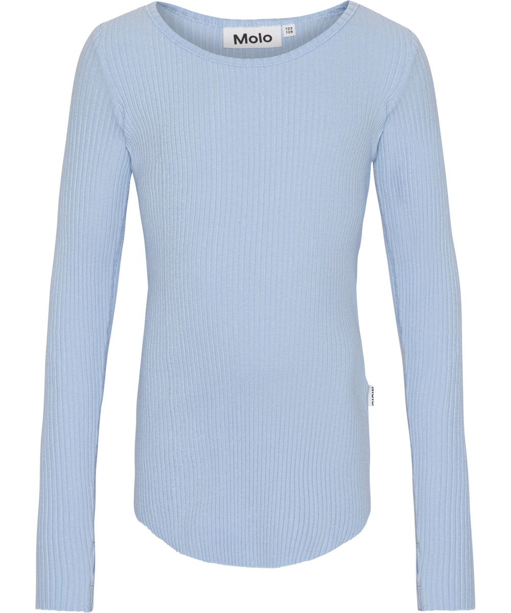 Rochelle - Windy - Hellblaue Langarmbluse aus Öko-Rippstrick
