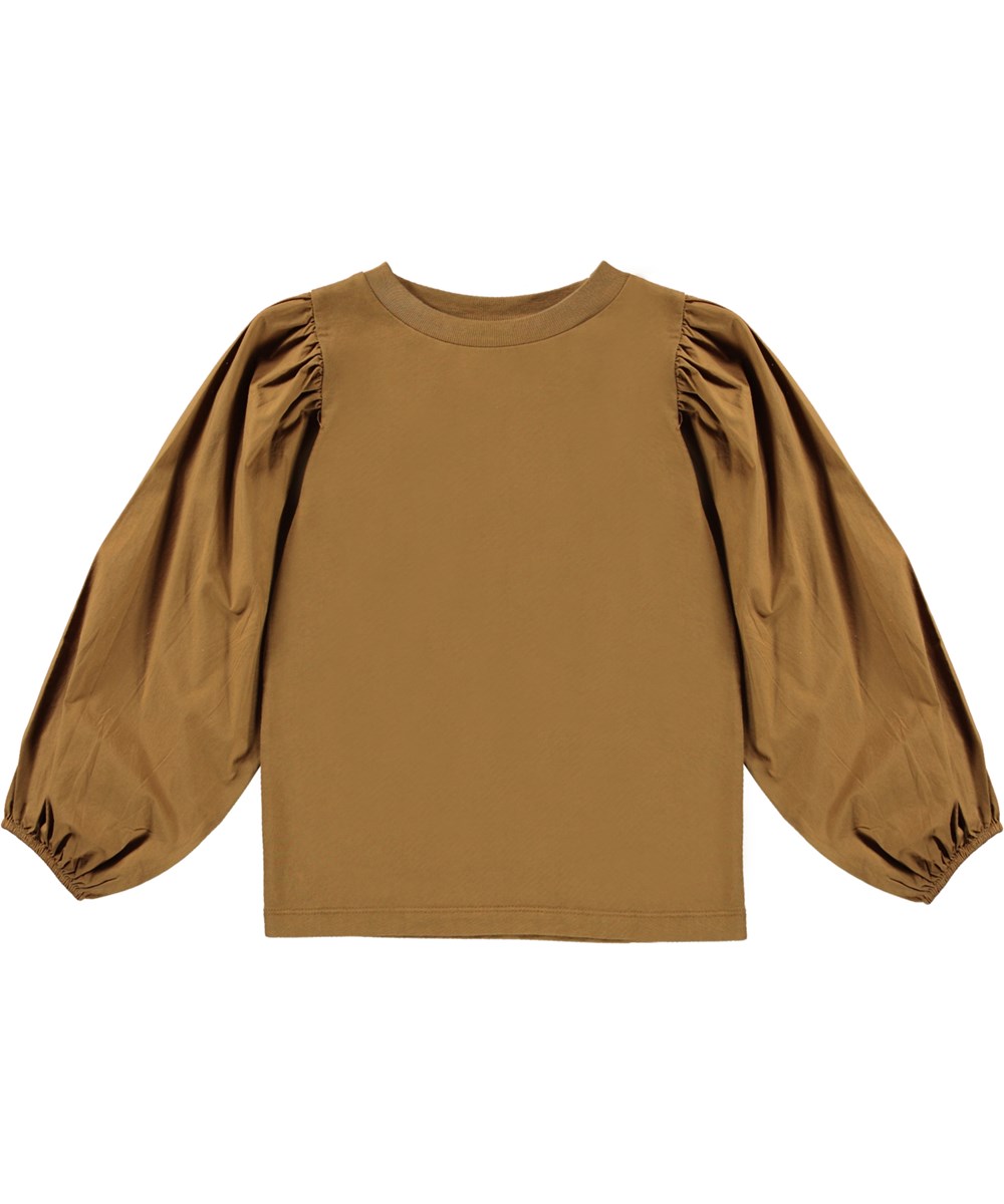 Rominda - Earthy - Braune Öko-Bluse mit Puffärmeln