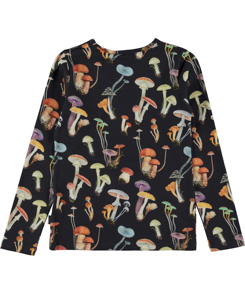 Rose - Fantastic Fungi - Schwarzes Öko Langarmshirt mit Allover-Pilzdruck