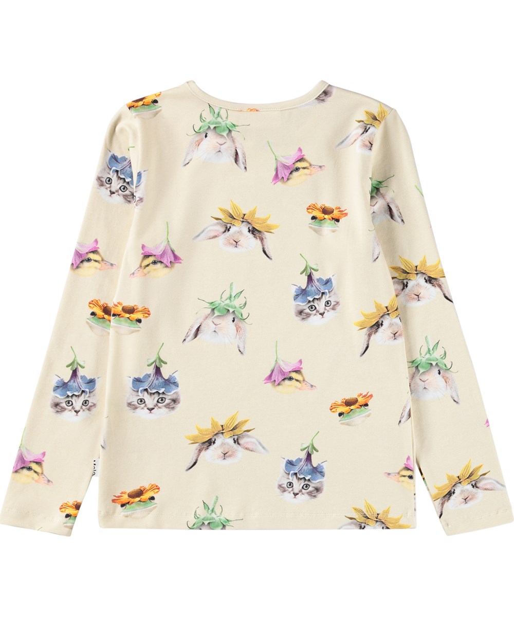 Rose - Floral Fun - Langärmliges beiges Oberteil für Kinder aus Öko-Baumwolle