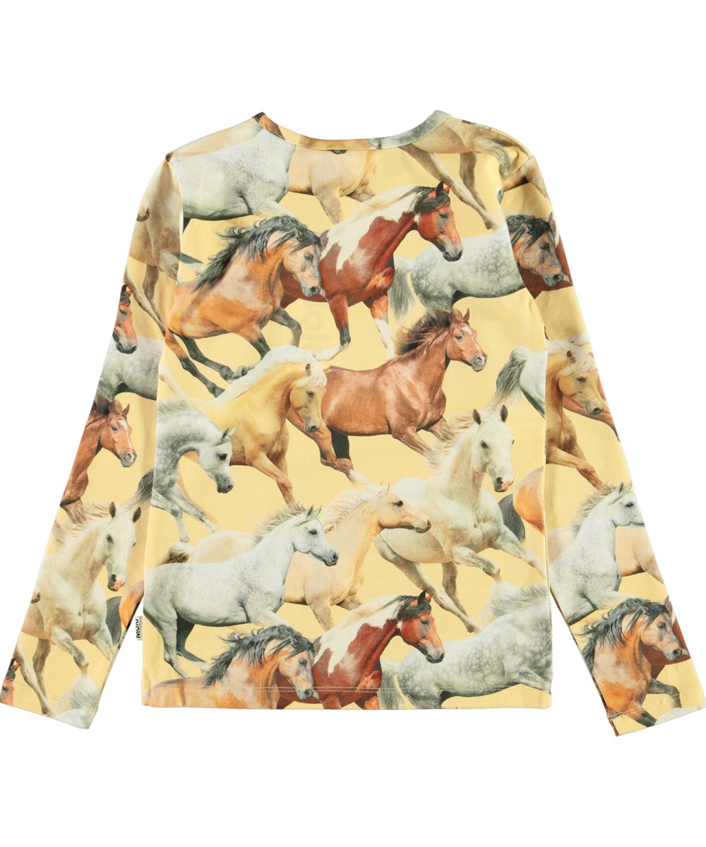 Rose - Horse Dreams - Gelbe Öko-Pullover mit Pferdeprint