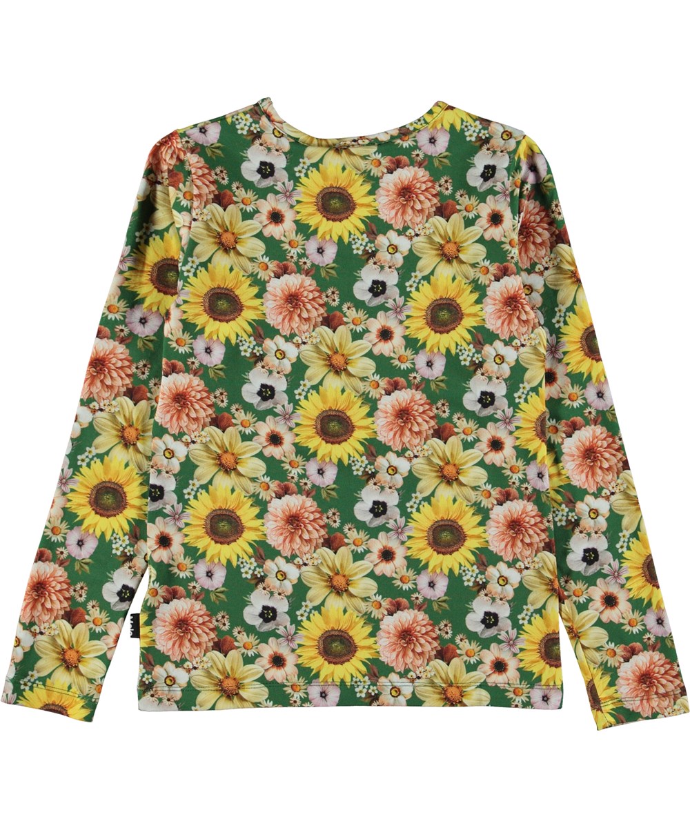 Rose - Vintage Floral - Grünes Öko-Langarmshirt mit Allover-Blumendruck