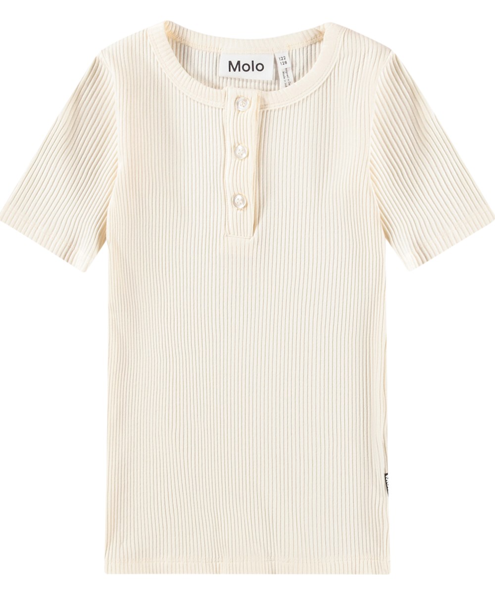 Rosey - Pearled Ivory - Off-weißes T-Shirt für Kinder aus Viskose-Rippstrick