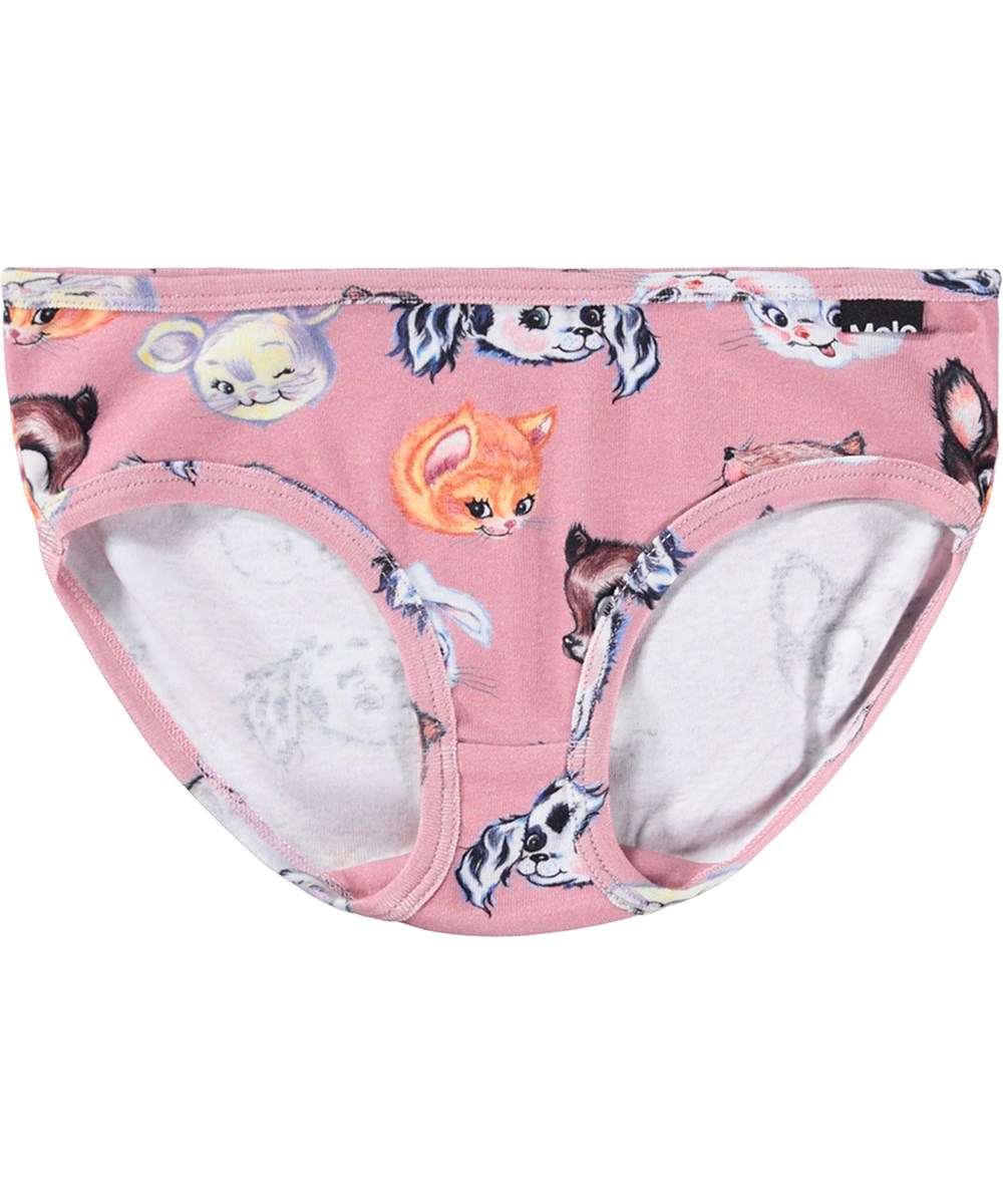 Janice Set - Itty Bitty Blush - Pinkes Unterwäsche-Set für Kinder aus weicher Bio-Baumwolle mit einem Aufdruck von Tieren aus alten Cartoons.