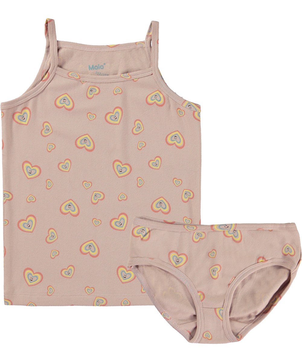 Janice Set - Mini Aura Hearts - Rosa Öko-Unterwäsche-Set mit Aura-Herz-Allover-Print