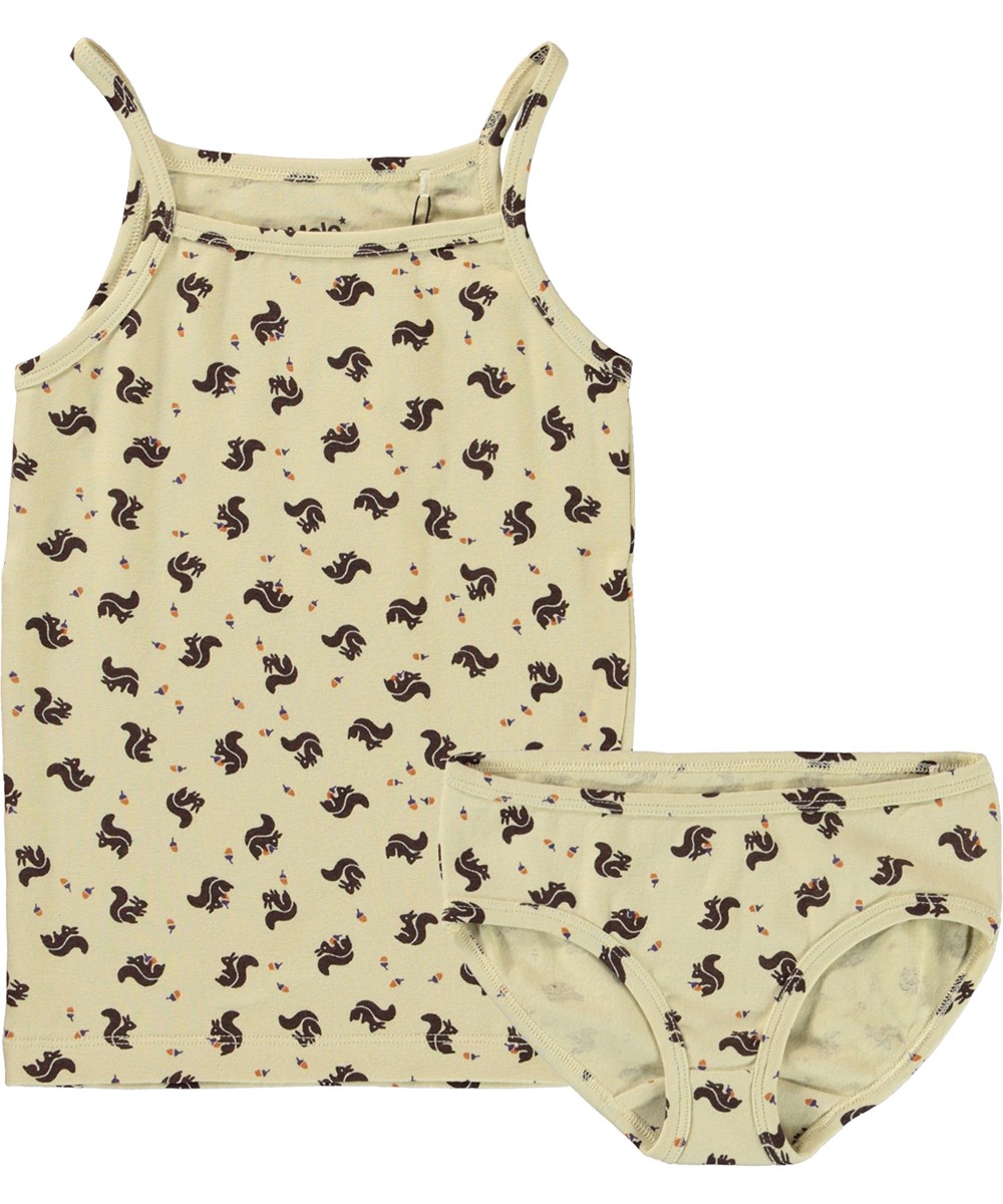 Janice Set - Mini Squirrel - Hellgelbe Öko-Unterwäsche-Set mit Eichhörnchen