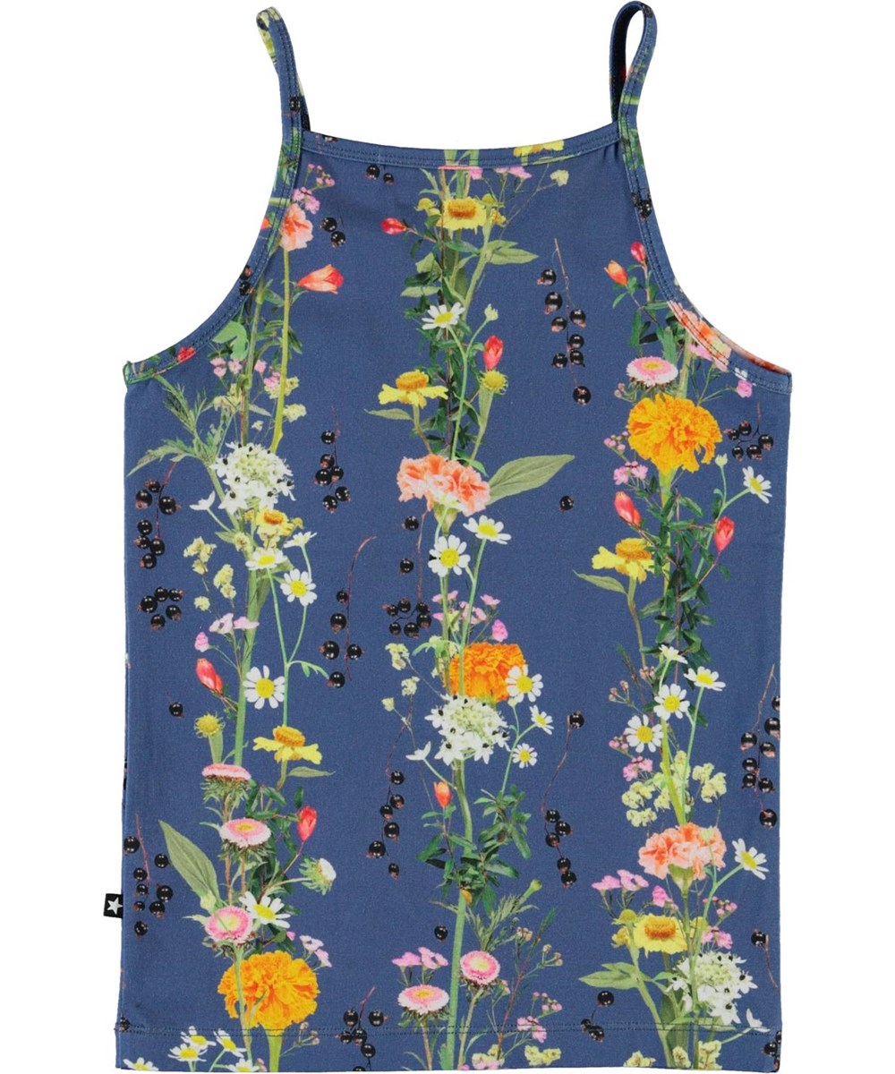 Janice - Vertical Flowers - Blauer Top mit Blumen