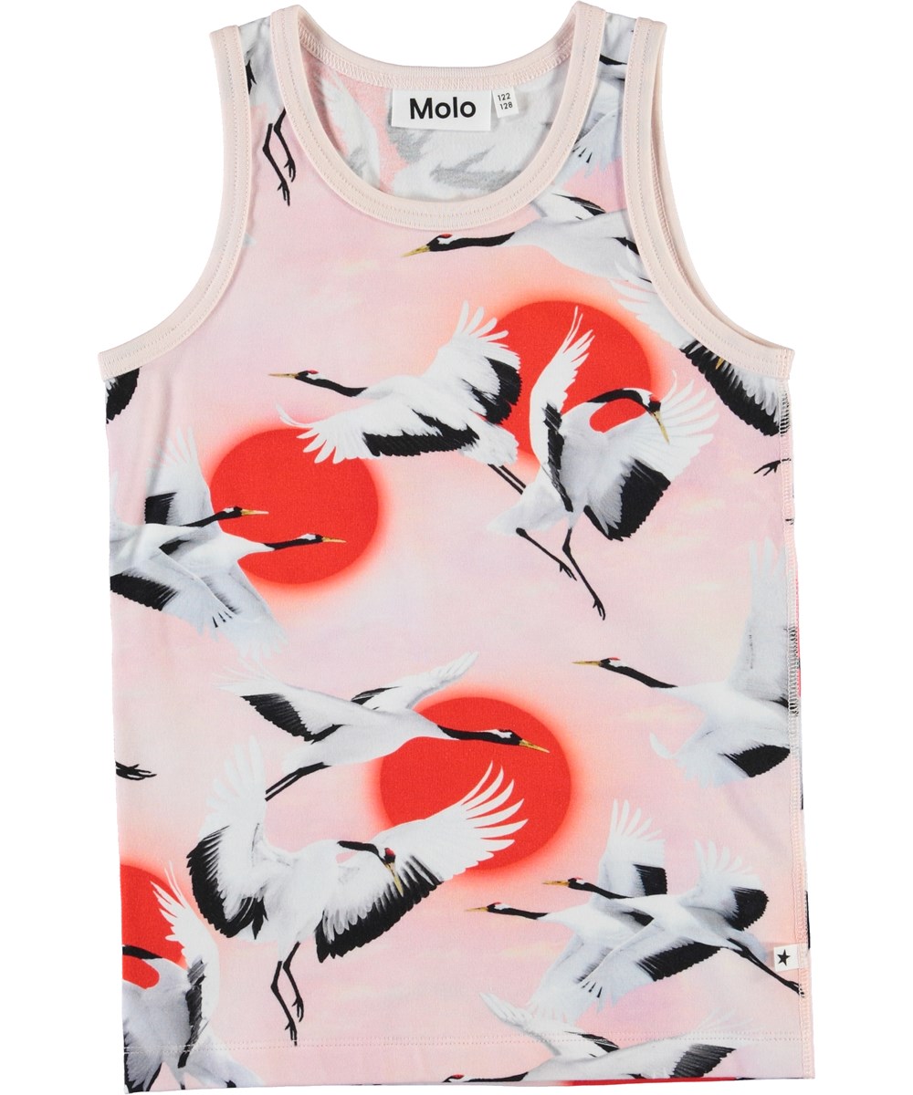 Joshlyn - Sunrise Cranes - Rosa Öko-Unterhemd mit Vögeln