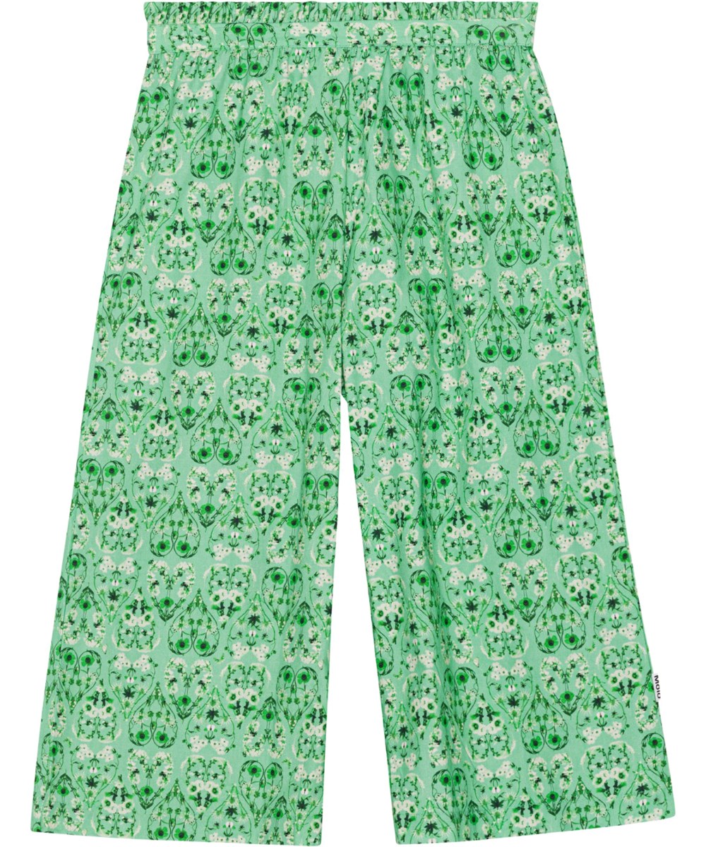 Abbi - Notes Of Green - Groene broek van biologisch katoen mt een print van groene en witte bloemen