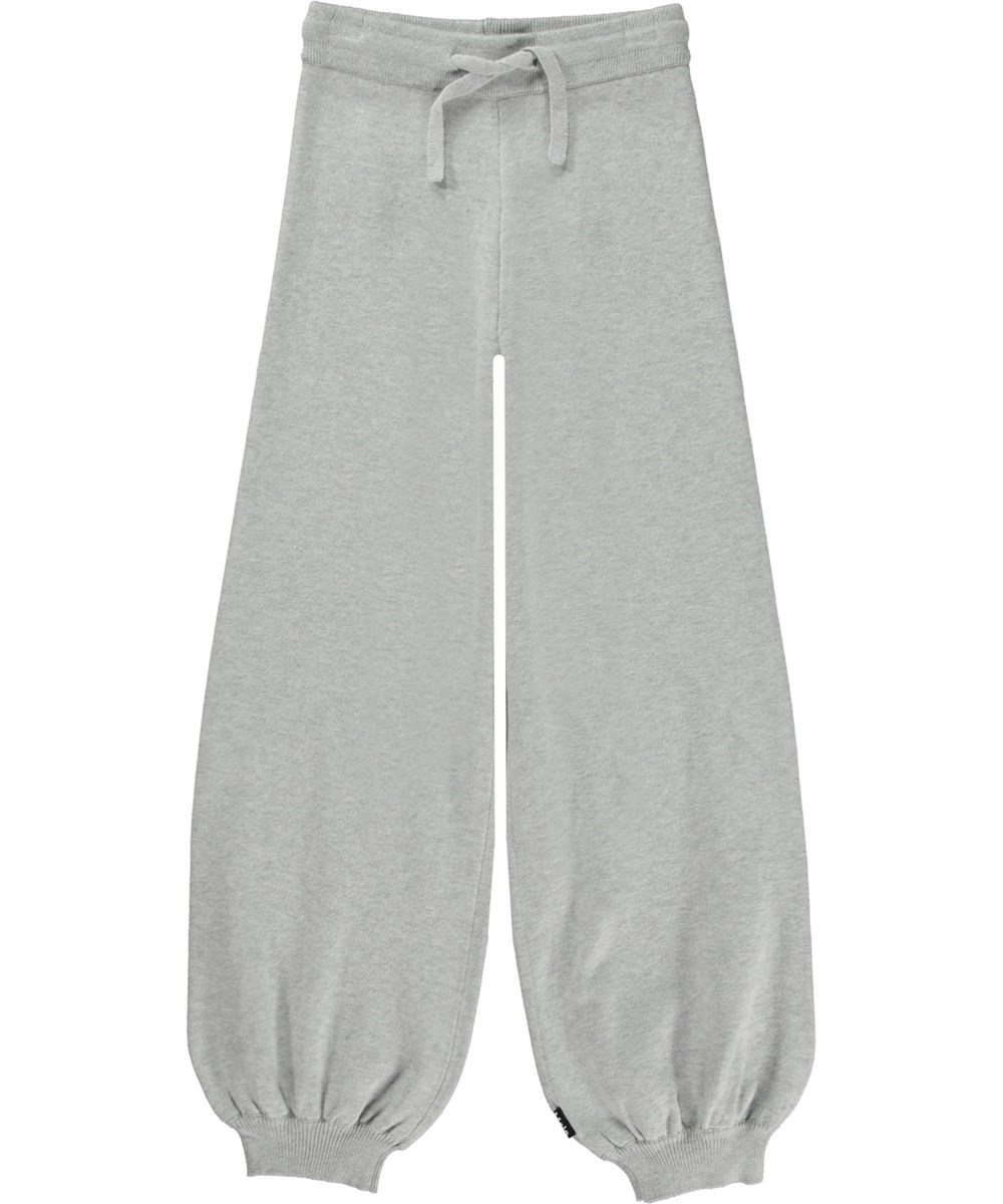 Abigale - Light Grey Melange - Lichtgrijs gemêleerde  joggingbroek in tricot