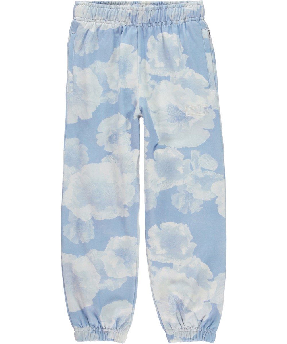 Adan - Cloudy Poppies - Blauwe biologische joggingbroek met klaprozen en lucht print