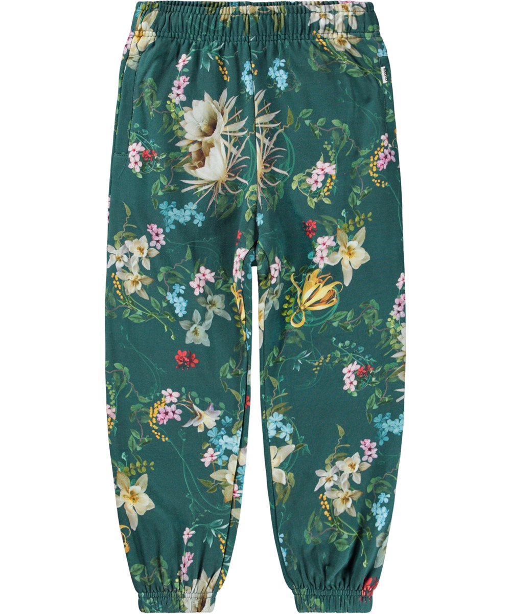 Adan - Green Paisley - Groene joggingbroek voor kinderen gemaakt van biologisch katoen met een bloemenprint.