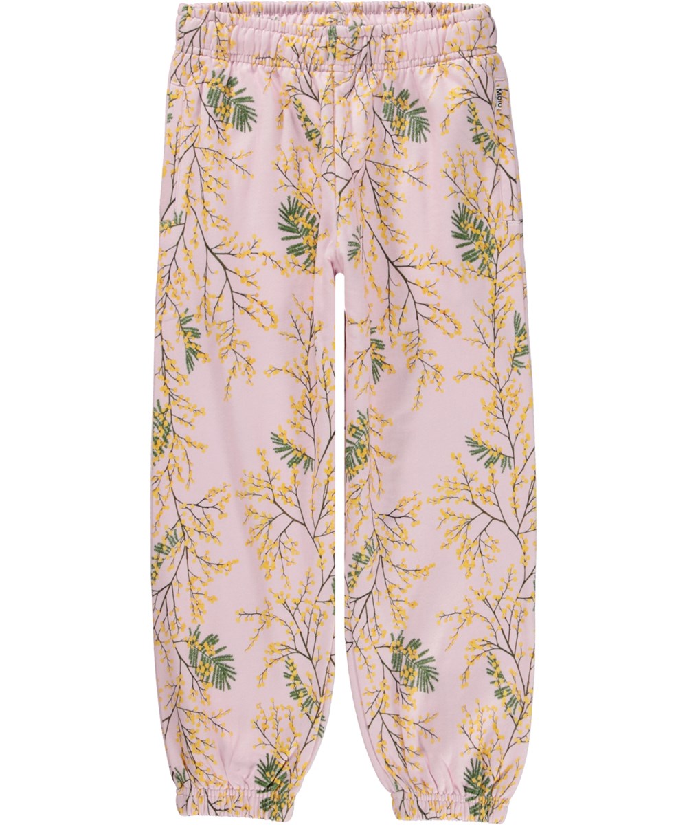 Adan - Mimosa Glow - Lichtpaarse biologische joggingbroek met een mimosa print