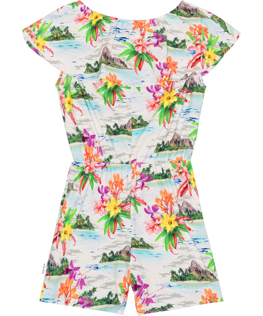 Adda - Tropical Islands - Korte jumpsuit van biologisch katoen met Hawai print