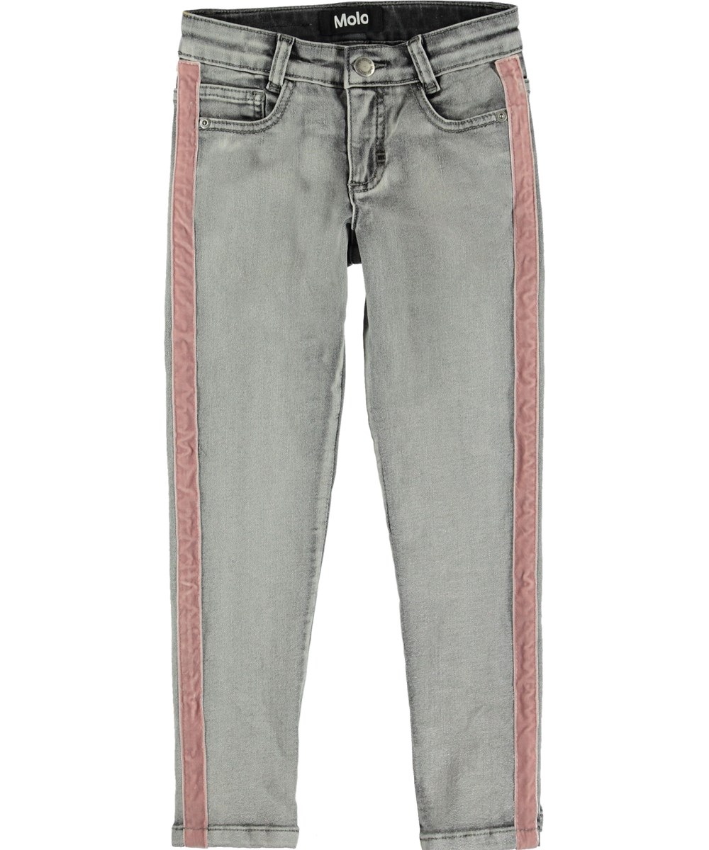 Adele - Grey Washed Denim - Grijze spijkerbroek met strepen.