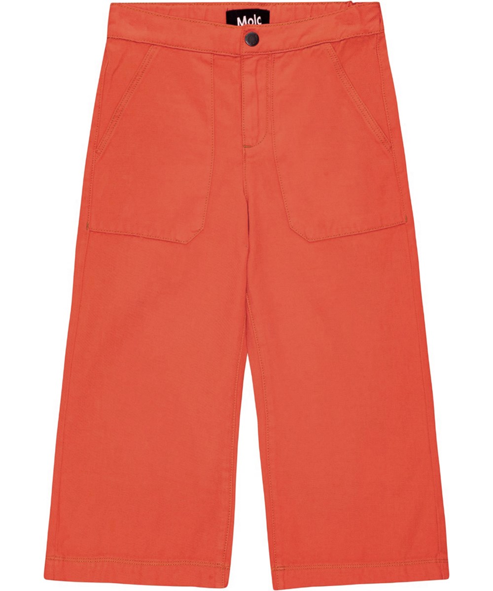 Adelyna - Red Clay - Wijde rode broek met knoop en ritssluiting