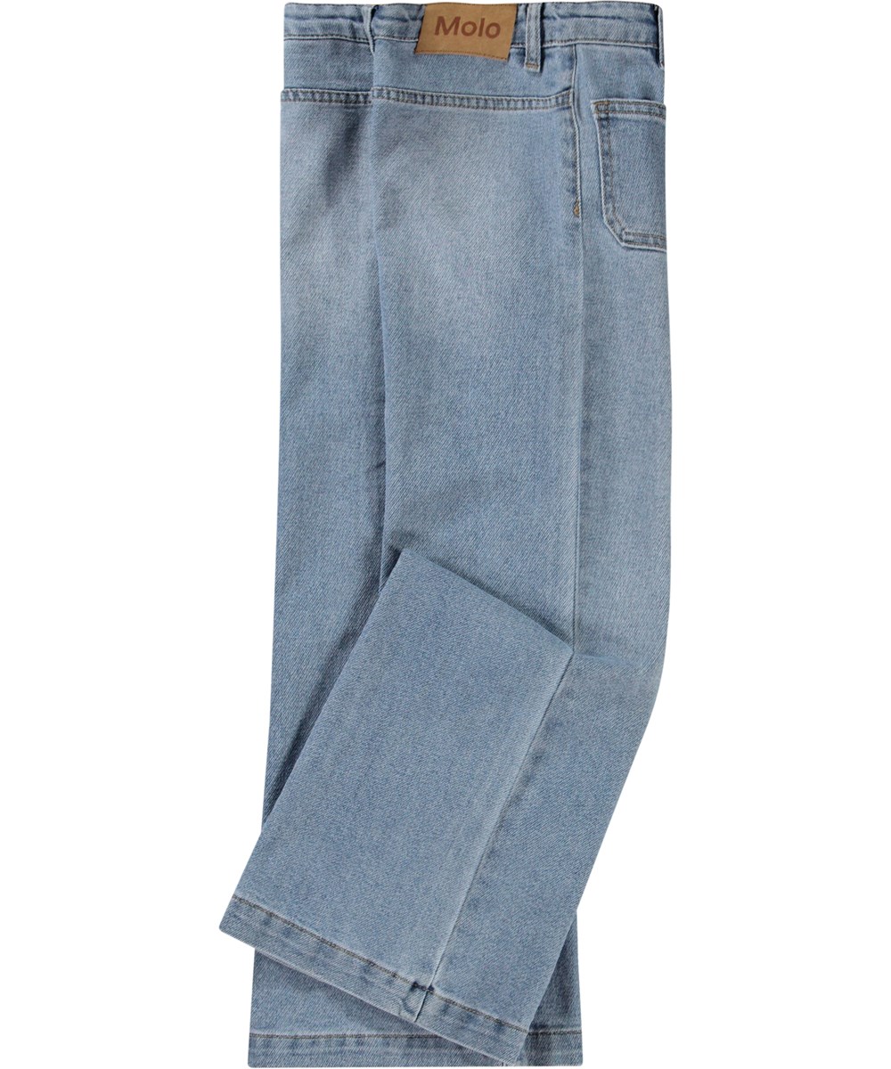 Adina - Light Blue Denim - Blauwe jeans met uitlopende pijpen
