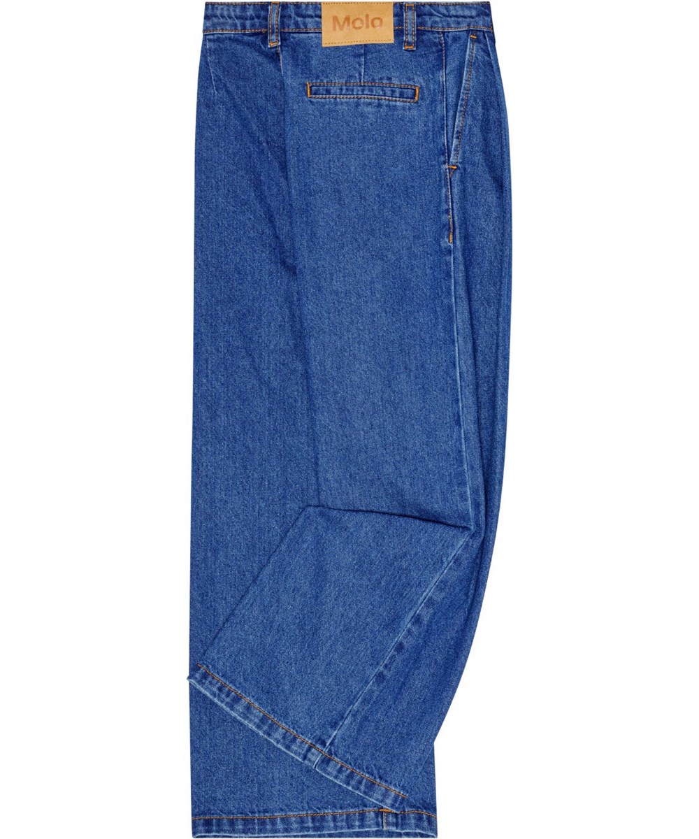 Aeisha - Mid Blue Denim - Zachte katoenen wijde spijkerbroek in denimblauw met voor- en achterzakken.