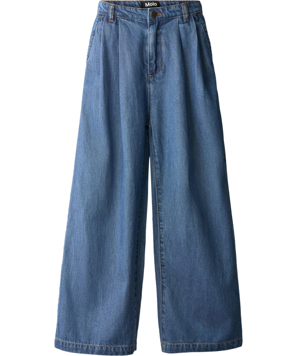 Aeisha - Washed Blue - Wijde lichtblauwe kinderspijkerbroek 