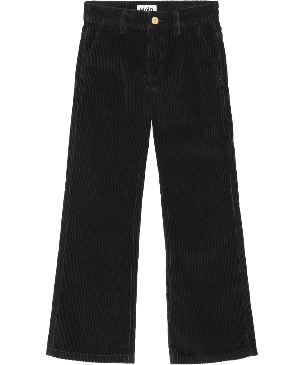 Aida - Black - Zwarte fluwelen broek met uitlopende pijpen, verstelbare taille en zakken.