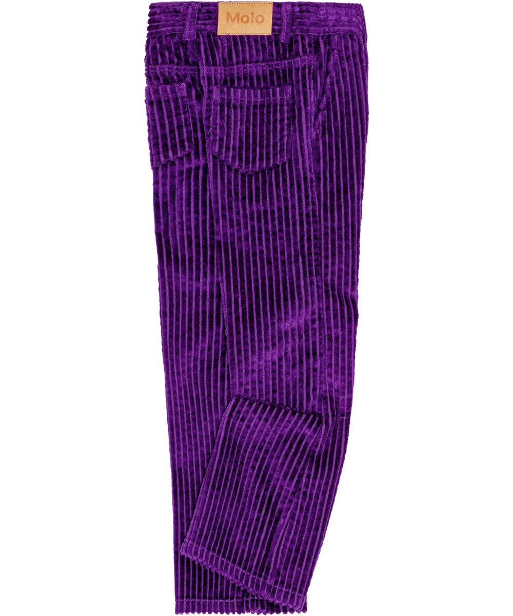 Aida - Warm Purple - Paarse katoenen fluwelen broek met uitlopende pijpen.