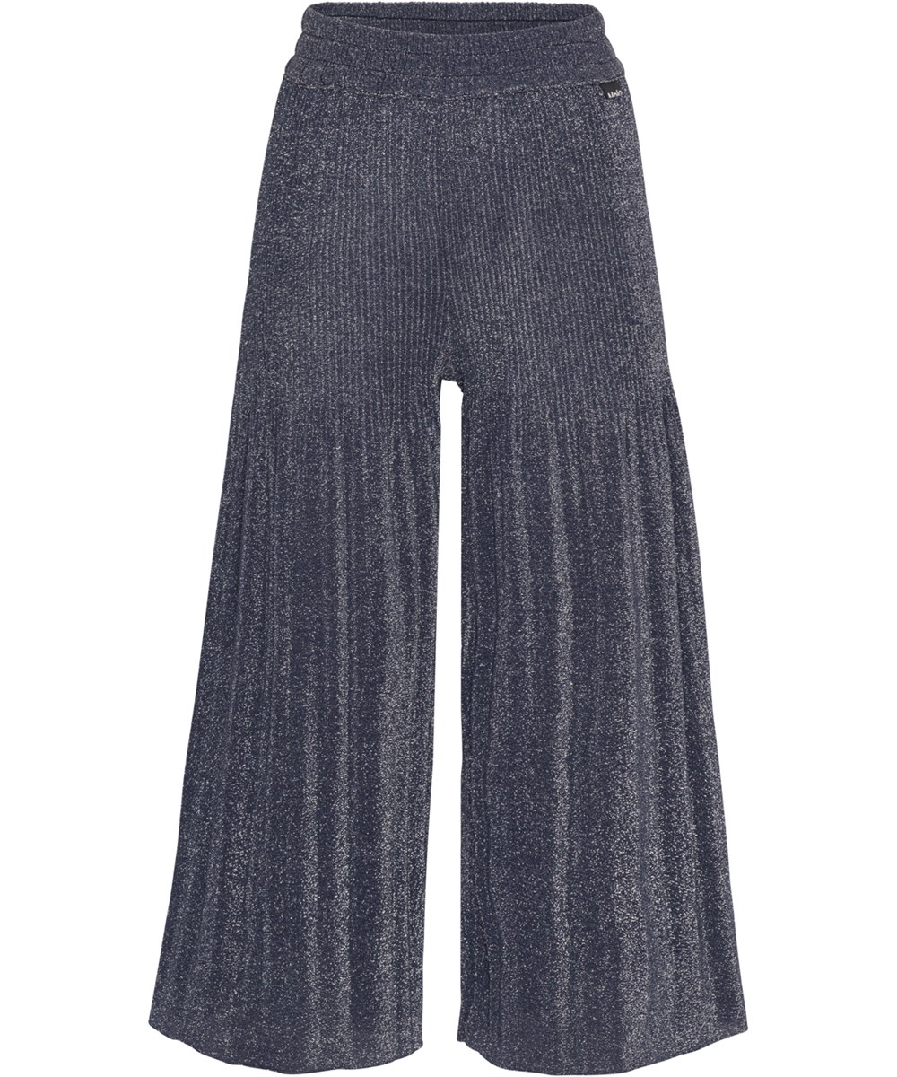 Aldora - Navy Sky - Donkerblauwe broek met plooien en glitters