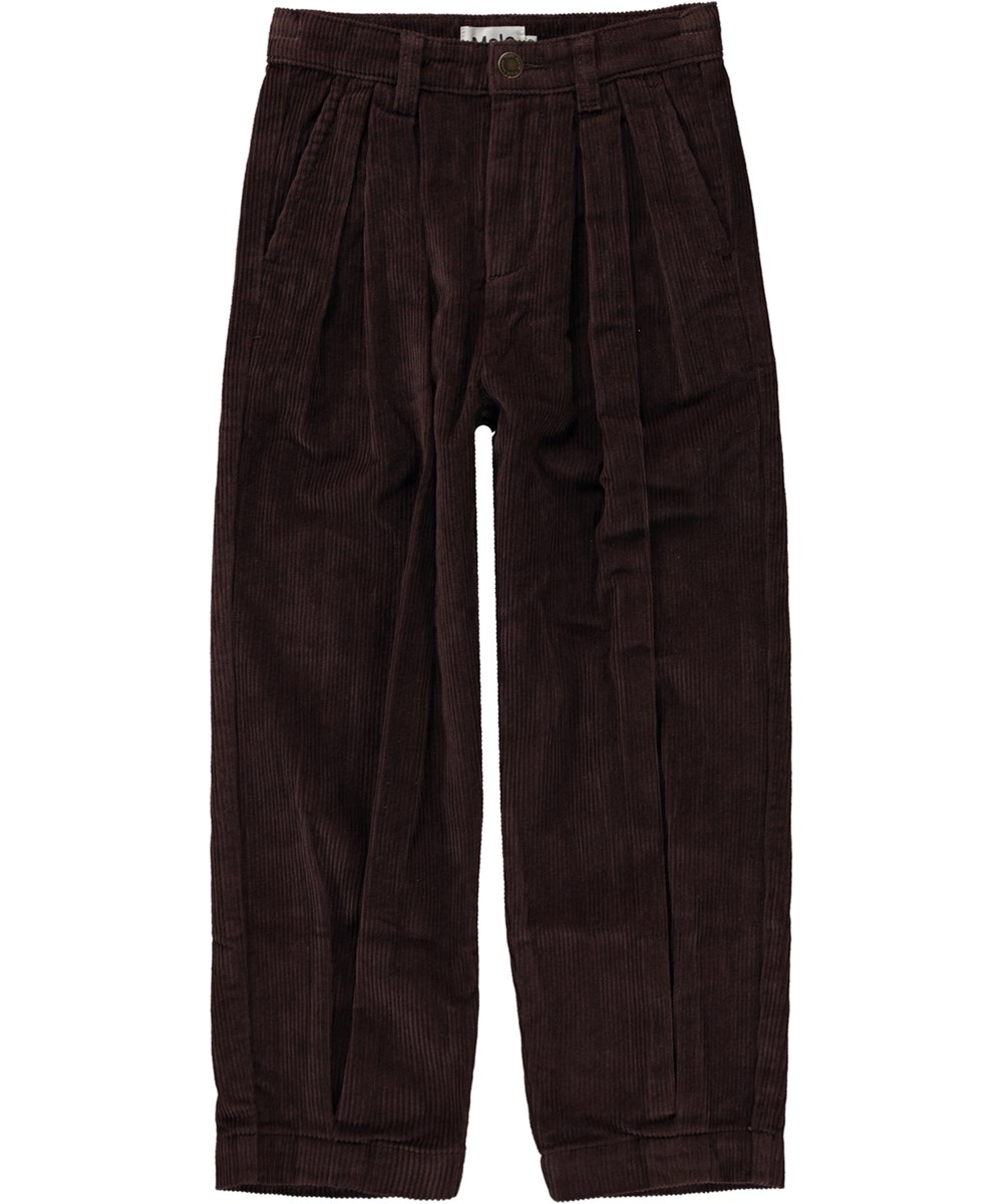 Aleen - Deep Oak - Bruine corduroy broek met plooien
