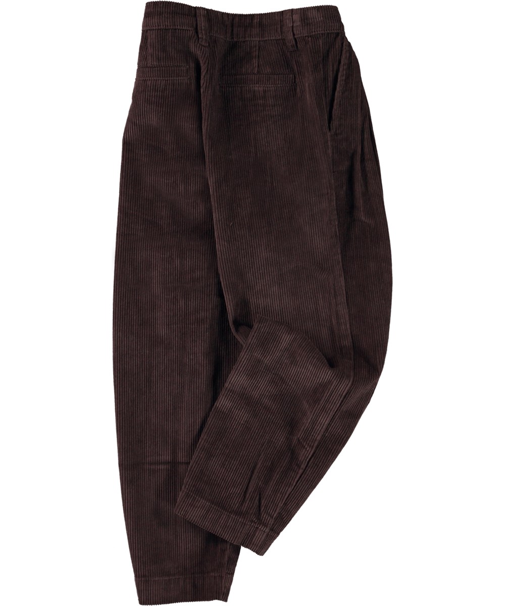 Aleen - Deep Oak - Bruine corduroy broek met plooien