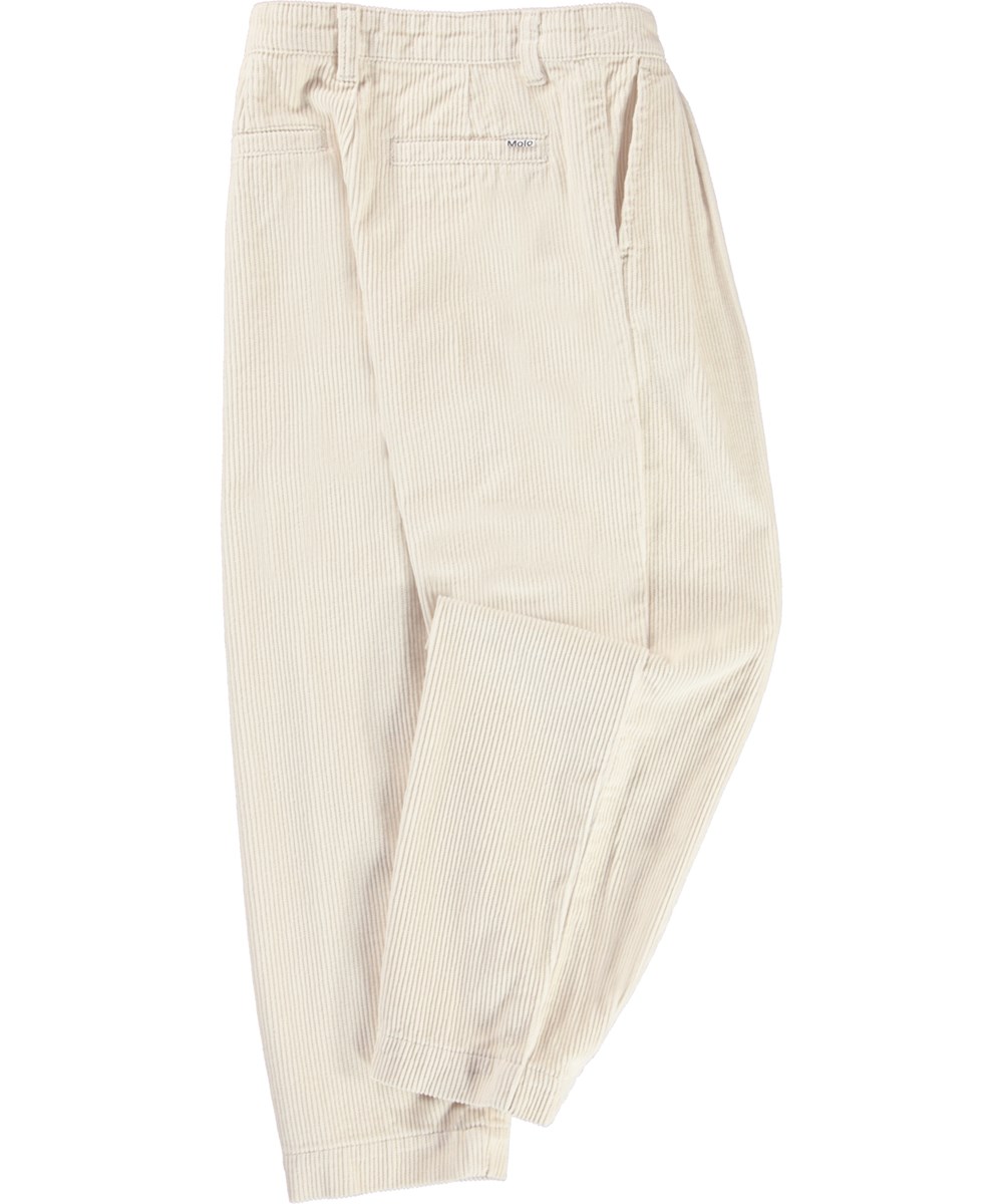 Aleen - Pearled Ivory - Lichtgekleurde corduroy broek met plooien