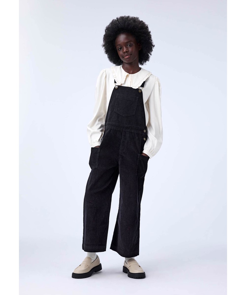 Amber - Black - Zwarte zachte ribfluwelen tuinbroek voor kinderen.