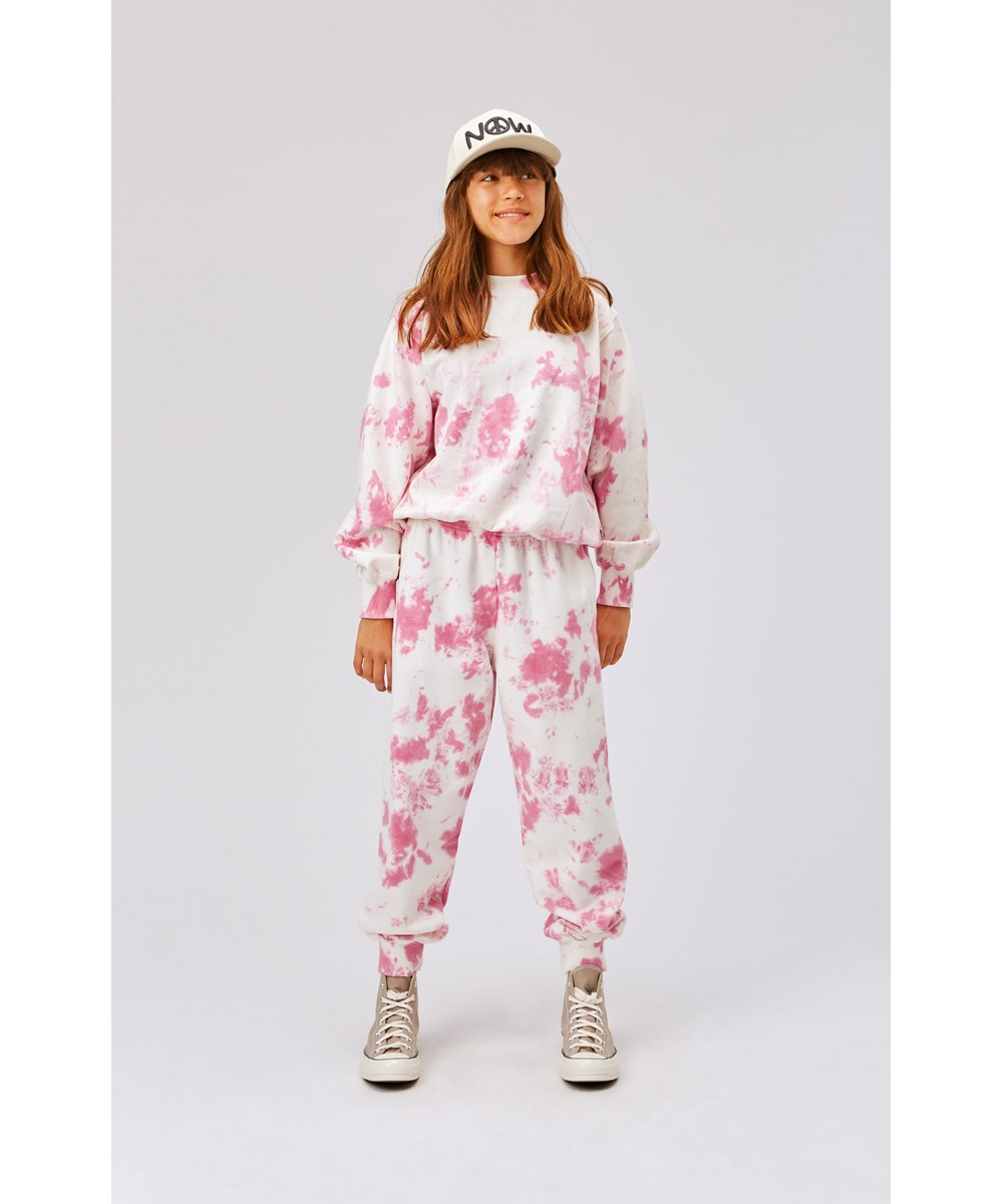 Anastasia - Pink Tie Dye - Biologische joggingbroek in wit en roze tie-dye