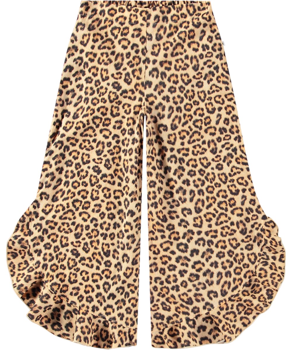 Aretha - Allover Leo - Luchtige kinderbroek met een ruchesrand gemaakt van biologisch katoen.