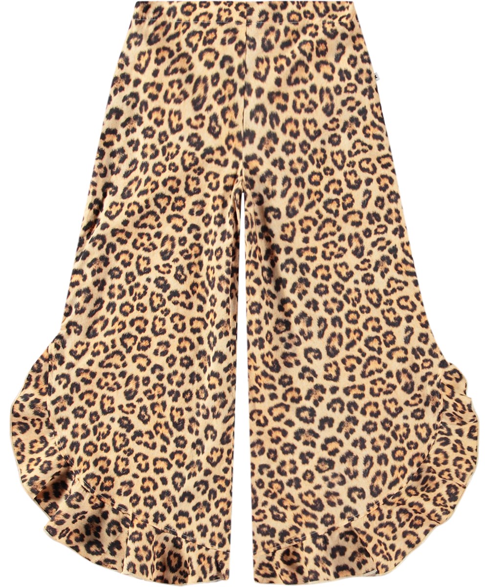 Aretha - Allover Leo - Luchtige kinderbroek met een ruchesrand gemaakt van biologisch katoen.