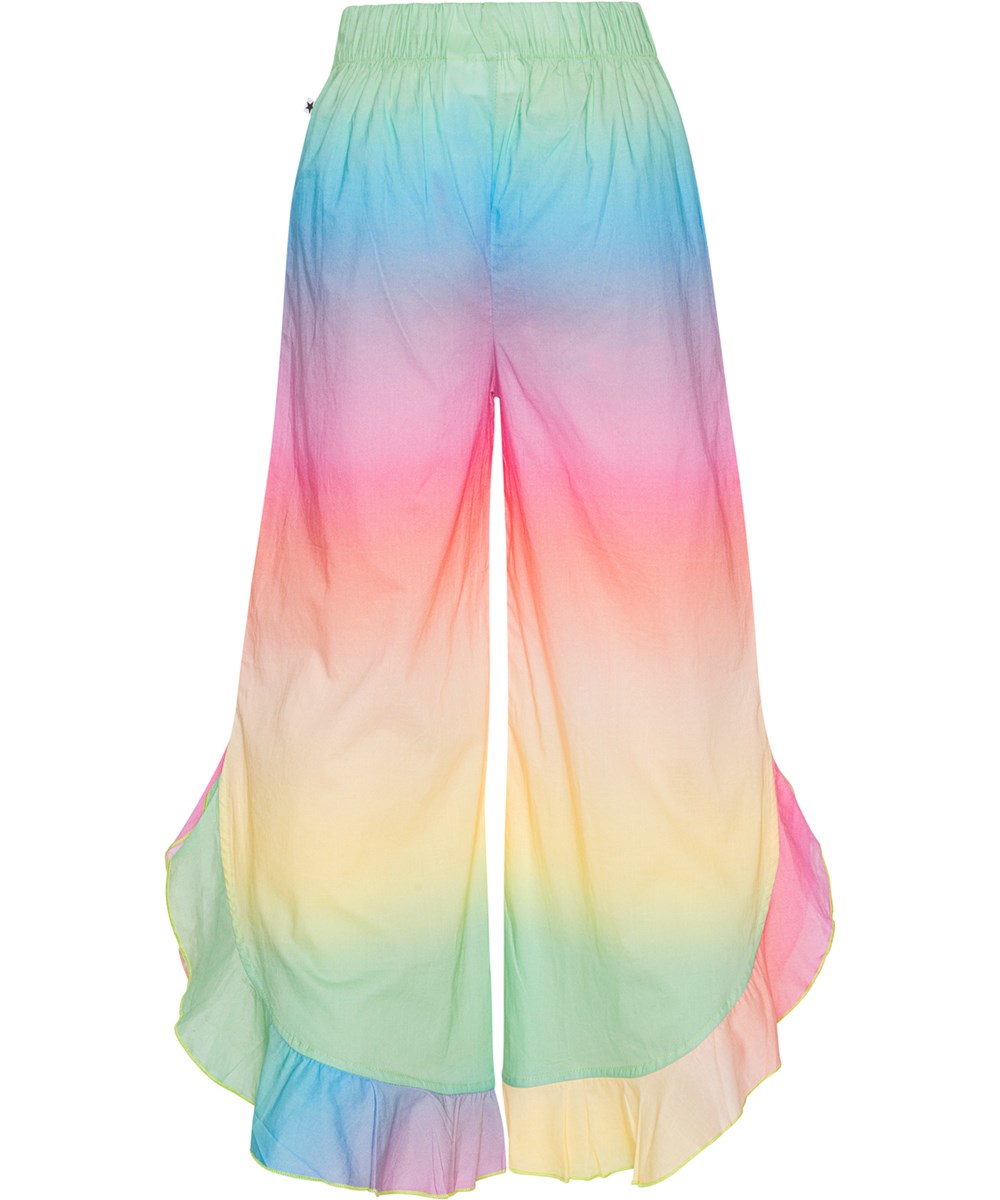 Aretha - Sorbet Stripe - Luchtige broek van biologisch katoen in pastelkleuren en ruches