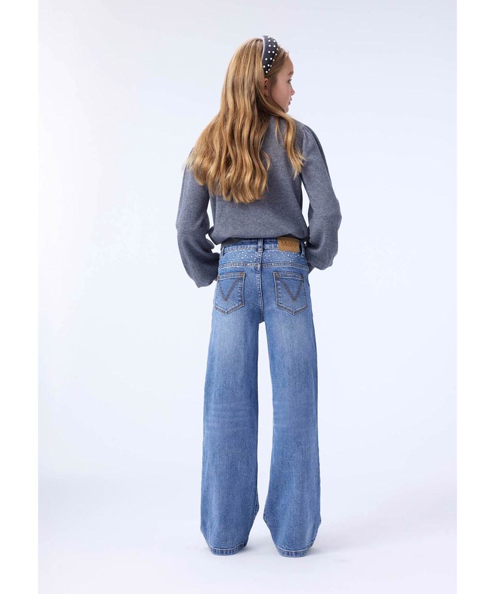 Asta - Rhinestone Denim - Blauwe spijkerbroek voor kinderen gemaakt van biologisch katoen met strass-steentjes.